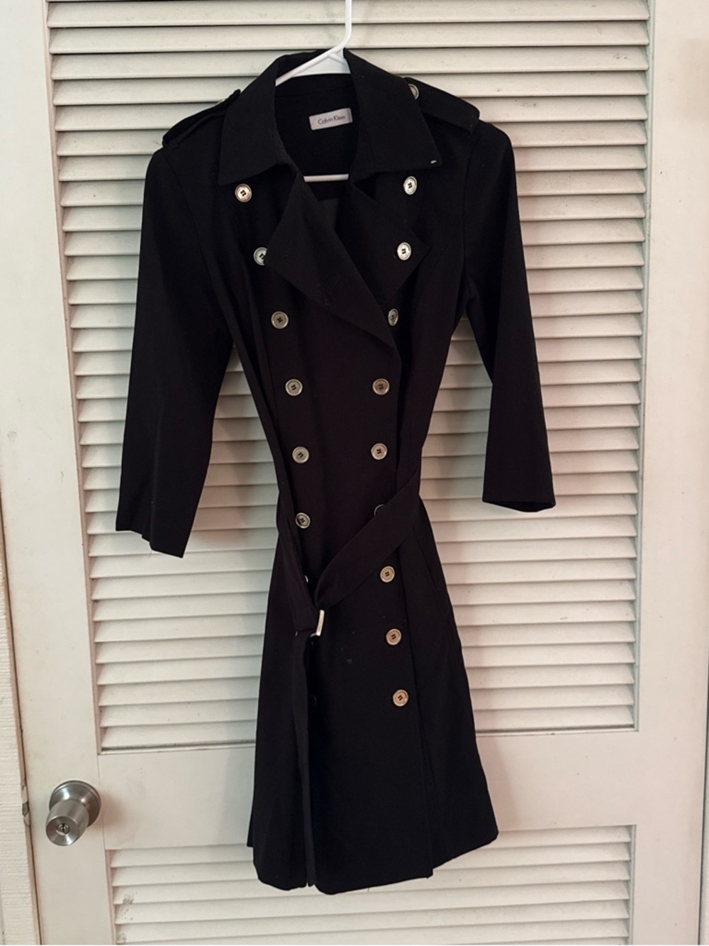 Calvin Klein Black Double-Breasted Belted Trench Dress